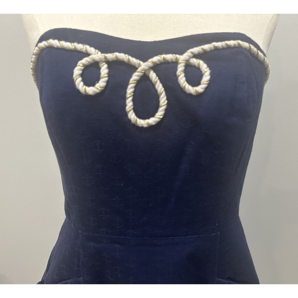 Lilly Pulitzer Nautical Anchor Rope Trim Strapless Dress Size 4 Vacation Summer - Picture 5 of 9